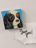 F&S Gift Store Miniature tri colored Cavalier King Charles Spaniel Dog Portrait Oil Painting - Small Canvas Art - Magnet