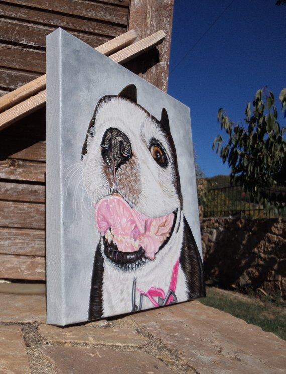 F&S Gift Store Boston terrier Custom Dog portrait Custom Dog Painting Custom Pet portrait Oil Painting on Canvas Painting Memorial Art Unique gift