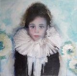 F&S Gift Store Child portrait, original painting, mixed media photo and painting. Oil painting on canvas. Pierrot, Colombine