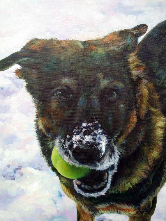 F&S Gift Store Hand Painted Custom German Shepherd Dog Oil Painting (paint pet or animal from photo), Commission Dog Portrait Painting