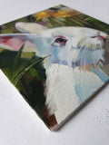 F&S Gift Store White Rabbit Bunny oil painting in frame green flowers Rabbit painted portrait custom canvas framed art gift Nursery wall decor For children