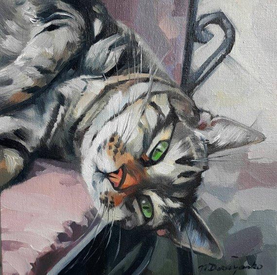 F&S Gift Store Custom pet portrait Cat painting oil painted portrait original canvas illustration pet lover gift kids funny kitten art birthday gift mom