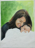 F&S Gift Store Custom Portrait, Gift for Mom, Gift for baby, Birthday Gift,Photo to Painting,Oil Painting,Mother child love Gift, Emotional gift