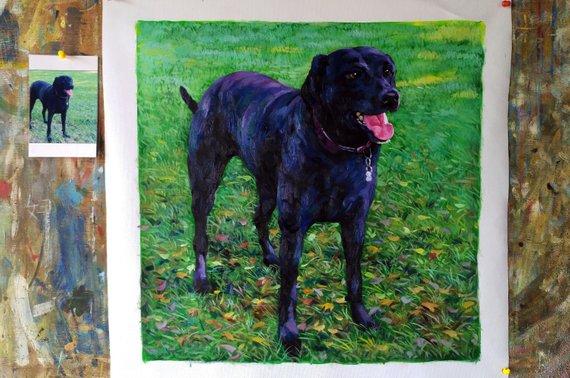F&S Gift Store Hand Painted Custom Dog Oil Painting (paint pet or animal from photo), Commission Portrait Painting