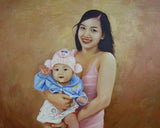 F&S Gift Store Mother and Child Custom Portrait Illustration Oil Painting-2 People From Realistic Photo-Eternity Art-Love Gift For Family,Birthday,Parents