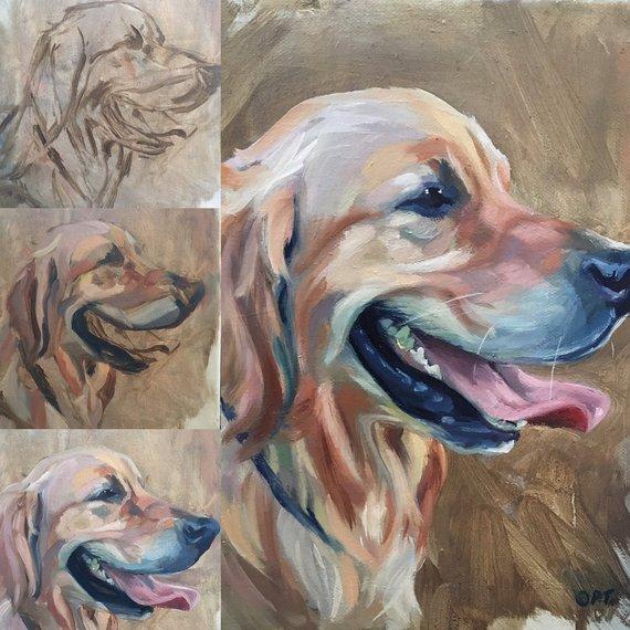 F&S Gift Store Custom pet portrait, golden retriever, custom dog portrait, pet portrait made to order, pet art, original art, oil on canvas, dog