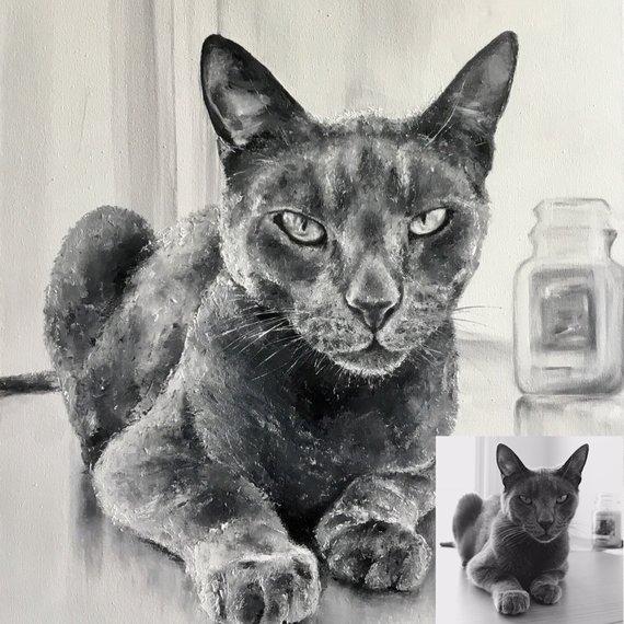 F&S Gift Store Cat painting realistic Pet painting Oil Art portrait from photo Cat painting original Custom pet painting Realism art portrait Gift for wife