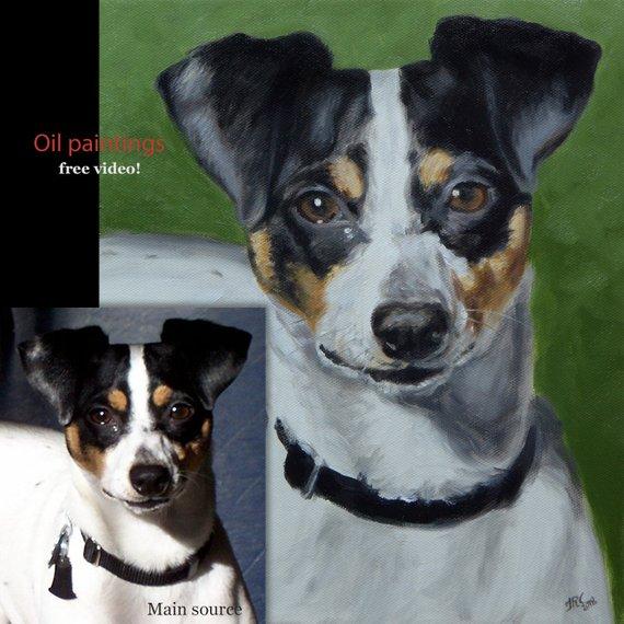 F&S Gift Store Pet portrait painting, Dog Portrait, Custom Dog Portrait - Jack Russell. 50% DEPOSIT. Handmade Custom pet portrait.
