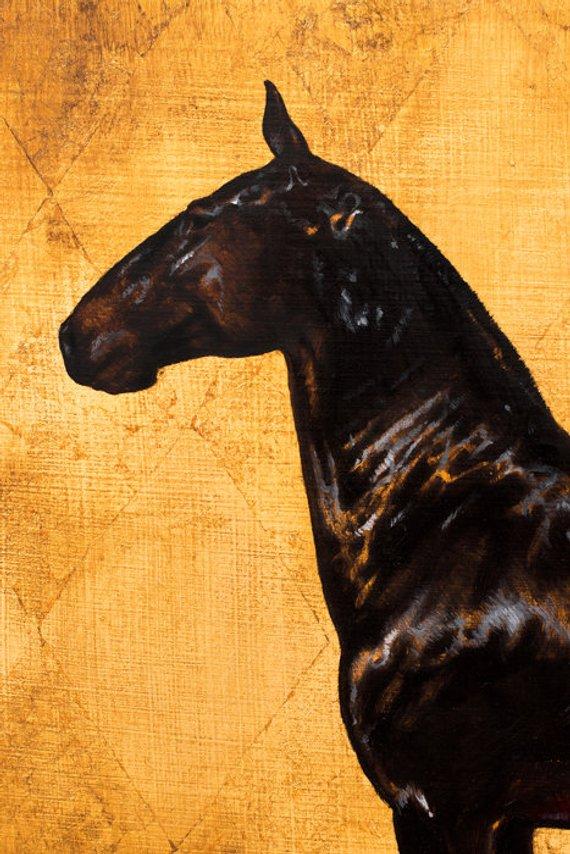 F&S Gift Store Custom OIL on GOLD Pet horse portrait Luxurious High Quality Realistic painting from your photographs Wall Art gift for animal lover.