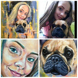 F&S Gift Store Personalized painting Child and dog painting custom Oil portrait to order Owner and a pet portrait Pop art portrait Gift for girlfriend