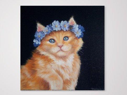 F&S Gift Store Kitten oil painting on canvas, animal, pet portrait, ginger cat, cat in flowers, portrait of a pet by photo, birthday gift, art wall decor