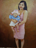 F&S Gift Store Mother and Child Custom Portrait Illustration Oil Painting-2 People From Realistic Photo-Eternity Art-Love Gift For Family,Birthday,Parents