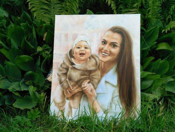 F&S Gift Store Gentle portrait of mother and child Oil painting on photo