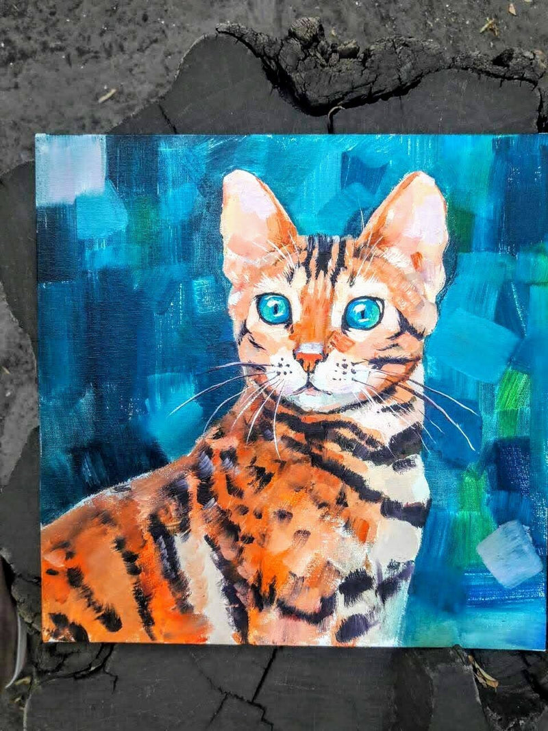 F&S Gift Store Cat Portrait Colorful Pet Painting Custom Order Cat art Portrait from Photo Bengal cat Insta cat Memory pet portrait Cat Drawing Bright