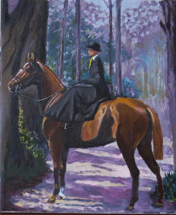F&S Gift Store Horsewoman Original Oil painting,Horse oil handmade, Oil Portrait,Horse painting, animal portrait,custom, pet painting, fine art, on canvas