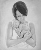 F&S Gift Store Customer specific, portrait, mother with Child, baby, custom, oil painting, portrait according to your personal photo template, by photo