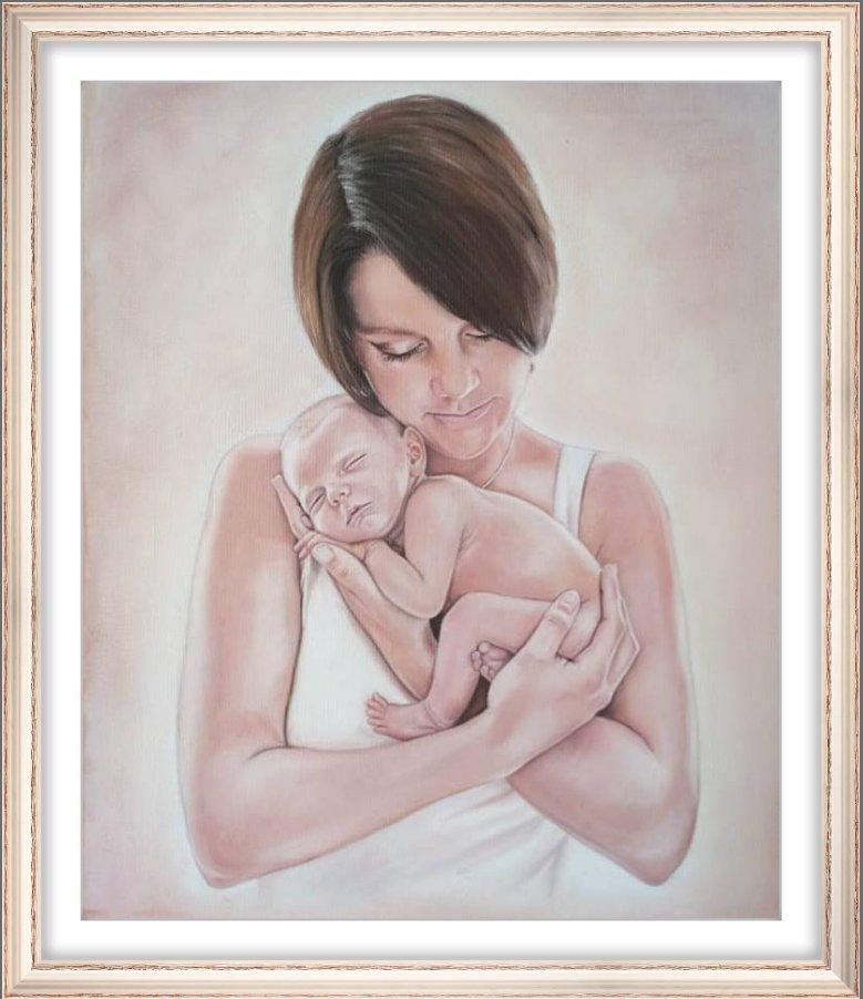 F&S Gift Store Customer specific, portrait, mother with Child, baby, custom, oil painting, portrait according to your personal photo template, by photo