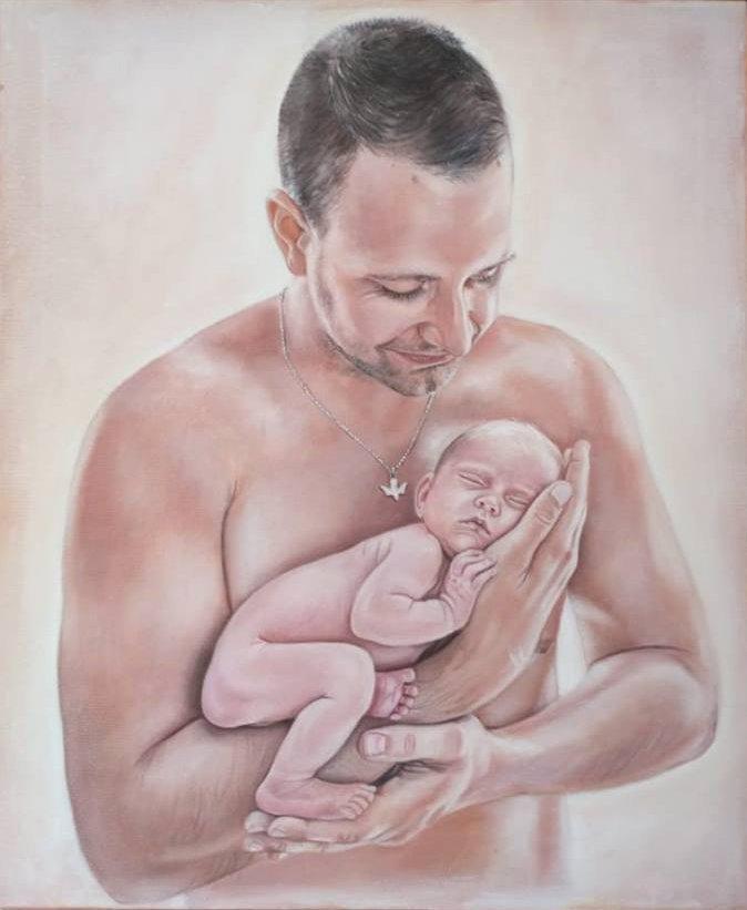 F&S Gift Store Customer specific, portrait, father with Child, baby, Custom, Love, painting, portrait according to your personal photo template, by photo