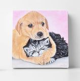 F&S Gift Store Cat with puppy, Custom portrait, Dog with cat, Unique gift, Pets painting, Pet lovers decor, Custom pet portrait, 2 pets painting
