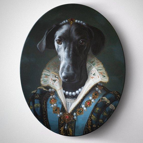 F&S Gift Store Custom Pet Portrait in Suit on Oval Canvas | Gothic Home Decor, Christmas Gift, Animal painting