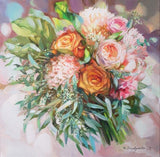 F&S Gift Store Wedding bouquet painting original art Custom Bridal Bouquet Painting on canvas Anniversary gift Romantic memory Flowers portrait floral