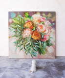 F&S Gift Store Wedding bouquet painting original art Custom Bridal Bouquet Painting on canvas Anniversary gift Romantic memory Flowers portrait floral