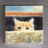 F&S Gift Store Custom Pet Portrait Original Egg Tempera Painting, on wood panel, cradled, cat portrait, memorial pet art