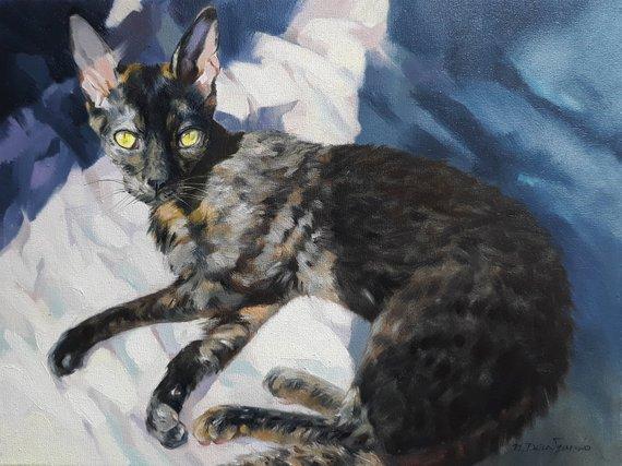 F&S Gift Store Custom cat yellow eyes portrait oil painting canvas art original Custom pet cat portrait illustration to order Birthday cat lover gift