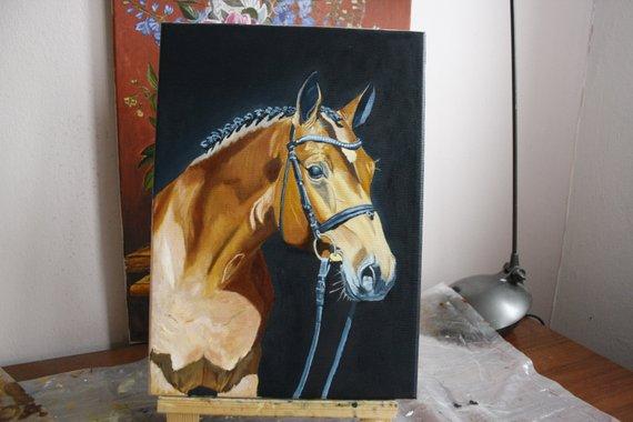 F&S Gift Store Portrait of a Horse oil handmade, Oil Portrait,Horse painting, , animal portrait, handmade,custom, pet painting, fine art, oil on canvas