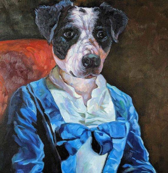 F&S Gift Store Hand Painted Custom Dog Cat Portrait Oil Painting, Paint from Digital Image , Commission Pet Art in Victorian Clothes Military Uniform