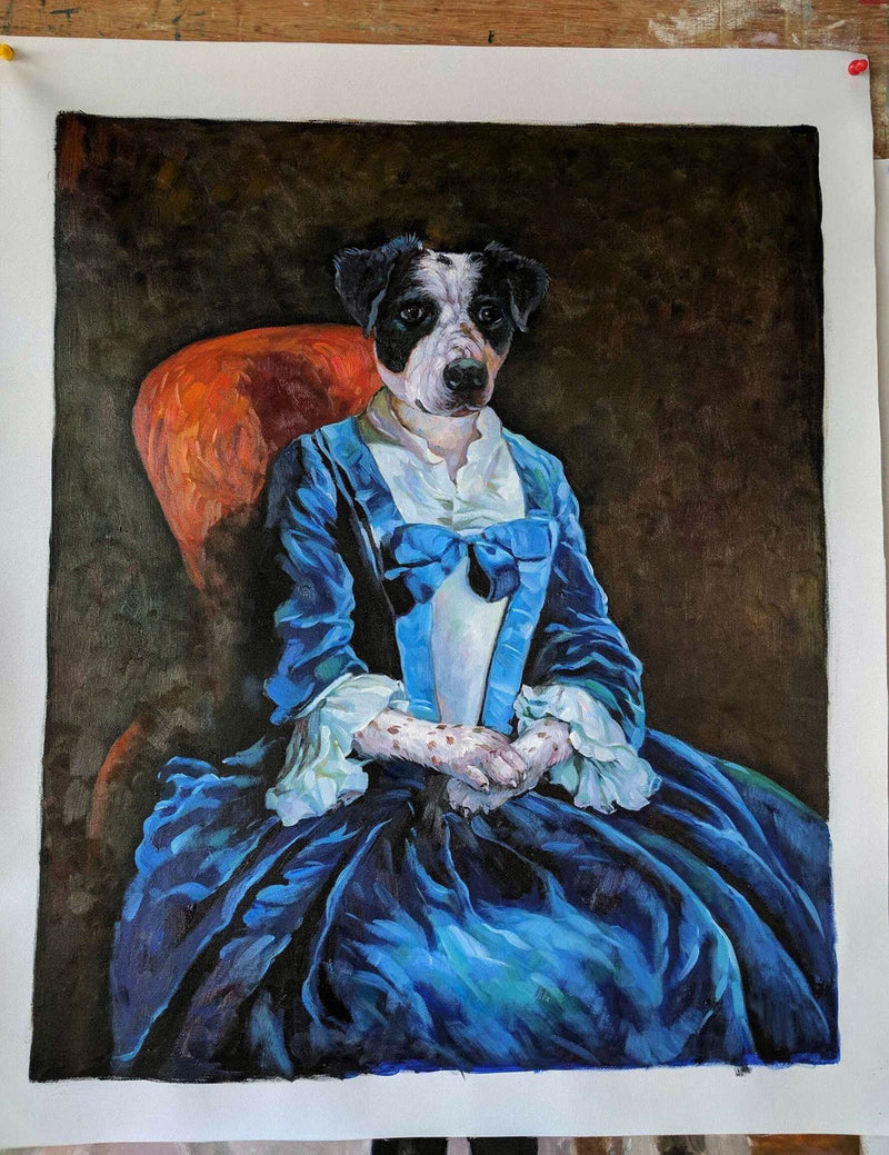 F&S Gift Store Hand Painted Custom Dog Cat Portrait Oil Painting, Paint from Digital Image , Commission Pet Art in Victorian Clothes Military Uniform