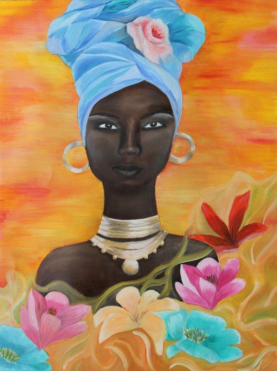 F&S Gift Store Tropical African American Woman Custom Oil Painting Print