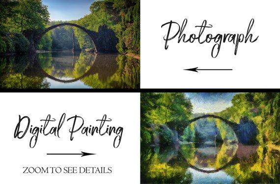 F&S Gift Store Custom Landscape Portrait from your photo, Fine Art Digital painting, scenery, watercolor style, housewarming, garden painting personalized
