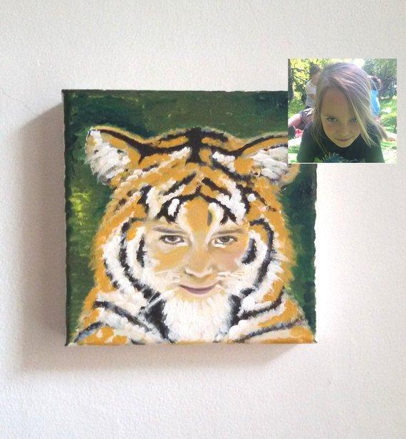 F&S Gift Store Motto portrait painting tiger, fairy, bee, princess, prince, pirate acrylic after classic photo template