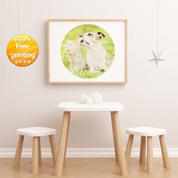 F&S Gift Store CUSTOM Digital family portrait Print or Oil Painting Dog Pet Loss Memorial Personalized Wedding Birthday Gift Pets portrait Dog portrait