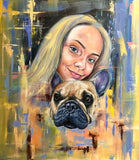 F&S Gift Store Personalized painting Child and dog painting custom Oil portrait to order Owner and a pet portrait Pop art portrait Gift for girlfriend