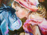 F&S Gift Store Girl and the donkey Eeyore, Winnie the Pooh, Children baby portrait, Custom oil painting portrait, Tenderness, Child and toy painting