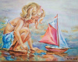 F&S Gift Store On the seashore painting, Girl and boat painting, Children's portrait, Girl portrait, Custom oil portrait, Oil painting, Tenderness painting