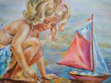 F&S Gift Store On the seashore painting, Girl and boat painting, Children's portrait, Girl portrait, Custom oil portrait, Oil painting, Tenderness painting