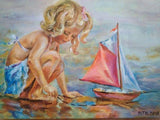 F&S Gift Store On the seashore painting, Girl and boat painting, Children's portrait, Girl portrait, Custom oil portrait, Oil painting, Tenderness painting