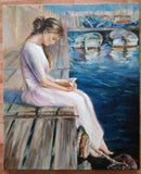 F&S Gift Store Woman on the pier painting, Female portrait, Woman reading poetry, Custom oil portrait, Oil painting, Tenderness painting, Summer day