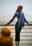 F&S Gift Store On a pier portrait, Retro painting, Female portrait, Elegant woman, Custom oil portrait, Oil painting, Author's painting, Living room decor