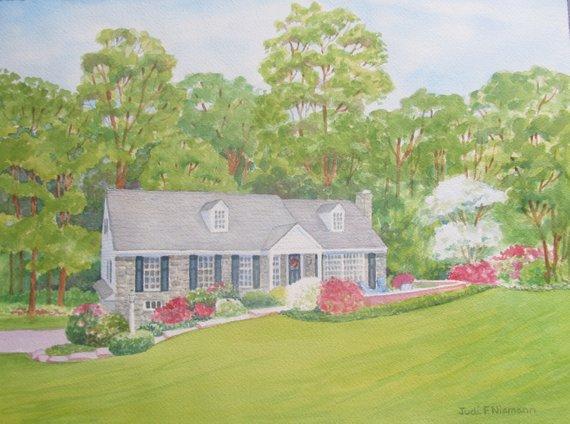 F&S Gift Store Custom Painting from photo home portrait watercolor oil acrylic pen and ink pencil One-of-a kind personal gift wedding anniversary