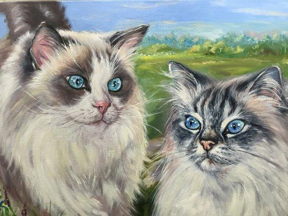 F&S Gift Store CUSTOM CAT PORTRAIT painting, custom pet portrait canvas, custom dog portrait, custom cat painting original, custom dog painting, cat lover