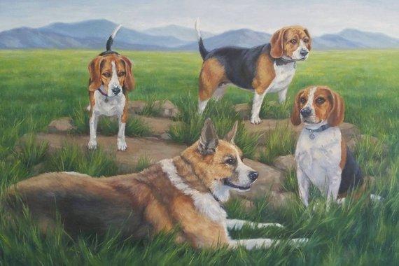 F&S Gift Store Custom Pet or Dog Portrait, Original Oil Painting on canvas from photo, multiple or single, Personalized Gift, Jennifer Berry Fine Art