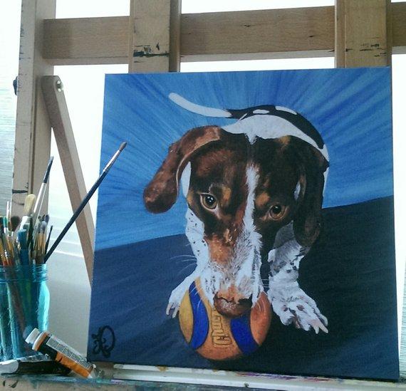 F&S Gift Store Gift idea for doglover pet owner, Pet portrait custom, Original painting for animal hospital customers, pet groomer vet dog sitter boarder