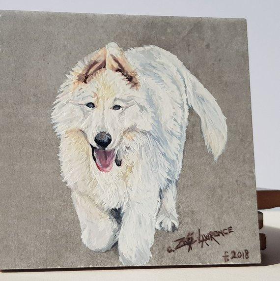 F&S Gift Store Custom Hand Painted Tile~Pet Portrait from Your Photos~Zoe Lawrence Art-Ceramic Wall Art-Pet Portrait in Oils-Christmas Gift;Birthday Gift