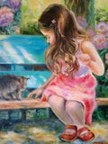 F&S Gift Store Girl and kitty painting, True friendship, Spring in the park garden oil painting, Child kids portrait, Custom oil portrait, Happiness art