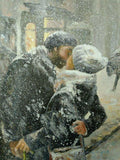 F&S Gift Store Loving couple painting, Snow-covered city, Winter in the city, Custom oil portrait, Oil painting, Tram, Wedding gift, Family portrait, Love