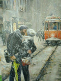 F&S Gift Store Loving couple painting, Snow-covered city, Winter in the city, Custom oil portrait, Oil painting, Tram, Wedding gift, Family portrait, Love